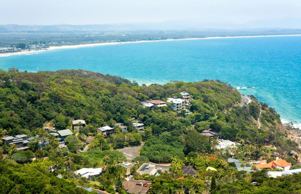 オーストラリア、バイロンベイを空から見たところ