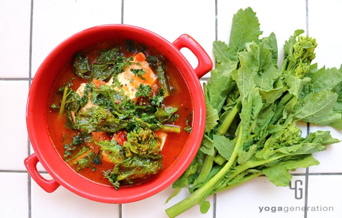 お豆腐と菜の花のメキシカン・トマトスープ