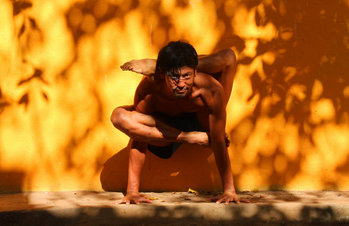 更科有哉がヨガポーズをとっている