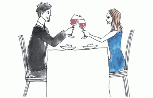 男性と女性がワインで乾杯しているイラスト