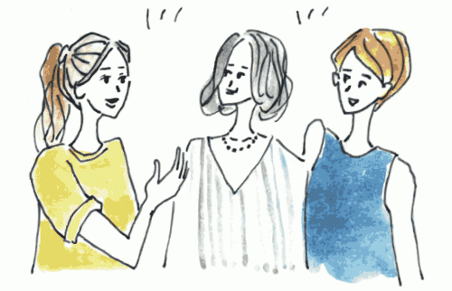 3人の女性が楽しそうに話をしているイラスト
