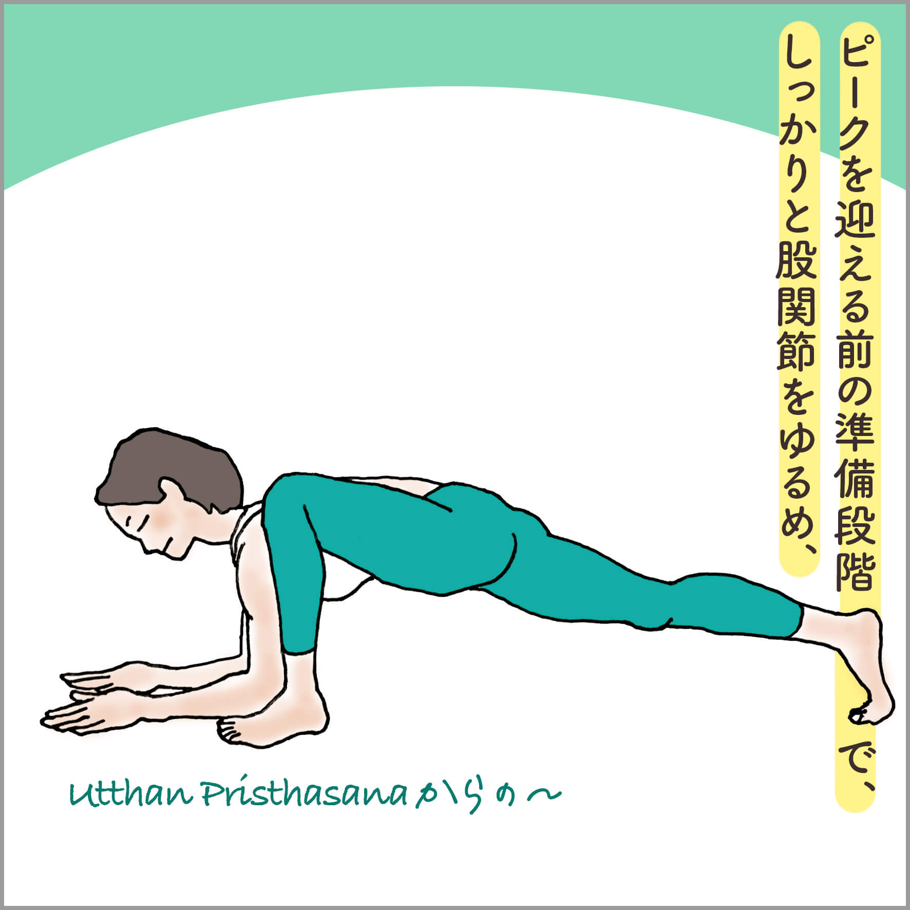 ウッタン・プリスタ・アーサナをとる主人公