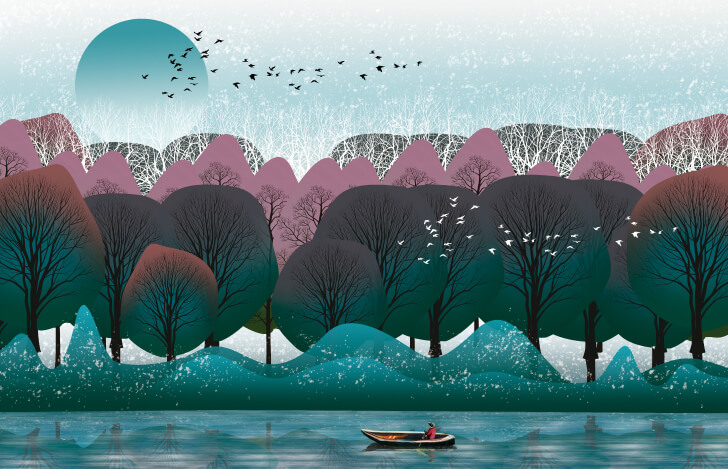 北海道の雄大な自然をイメージしたイラスト