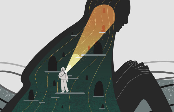 人間の内面をライトで照らす人