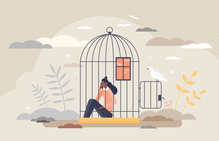 鳥籠に囚われた女性のイメージ