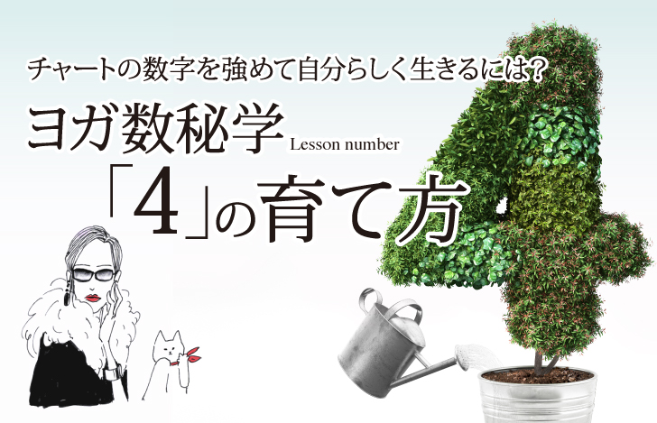 マダムYUKOと猫と植物で形作られた数字の4