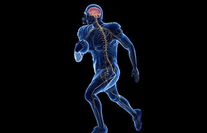 運動と脳からの指令を示す走る男性のイラスト
