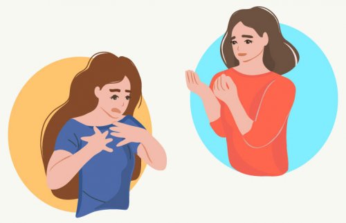 向き合って話している2人の女性 yogagene-illustration-1020-3