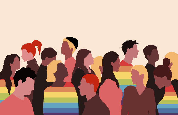 LGBTの人々とそうではない人々が行き交う様子のイラスト