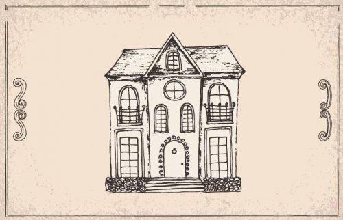 モノクロの家の絵 yogagene-illustration-1103-3