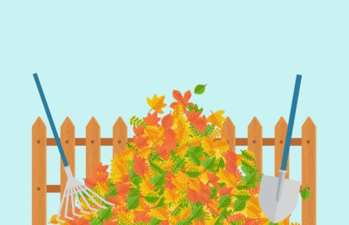 赤・緑・黄色の落ち葉が山になっている様子のイラスト