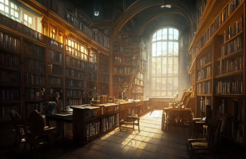 窓から光が差す図書館