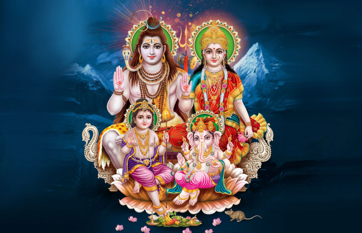 シヴァ神とパールバティ女神とガネーシャ神とスカンダ神
