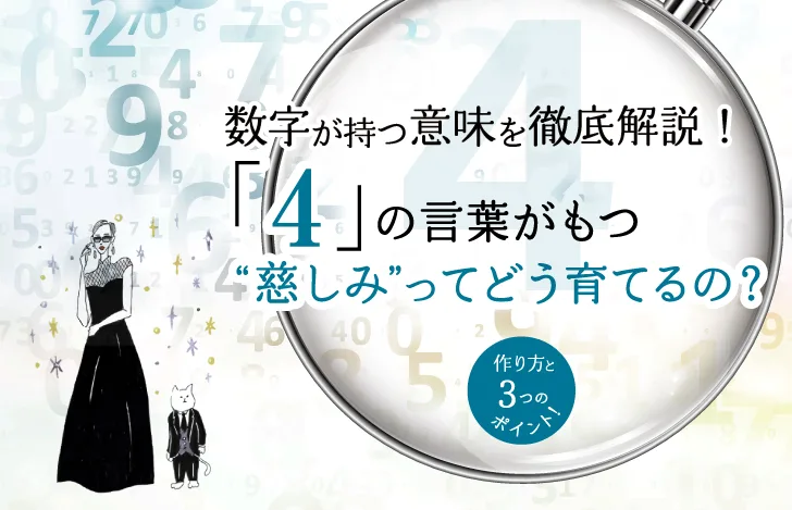 虫眼鏡とマダムYUKOと猫と数字のグラフィック