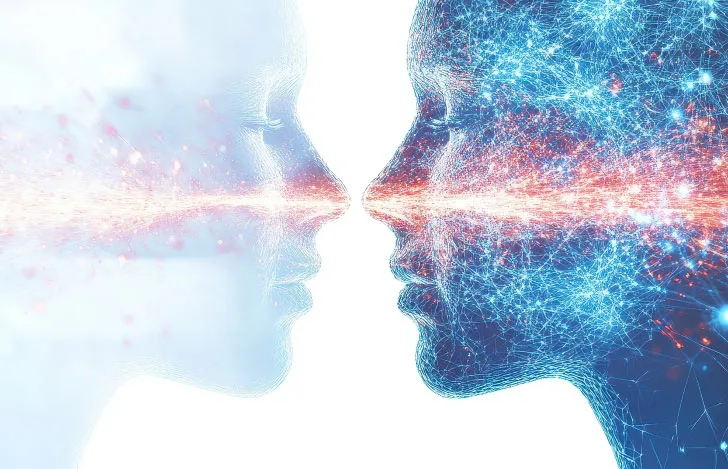 CGで描かれた人の横顔と光のグラフィック