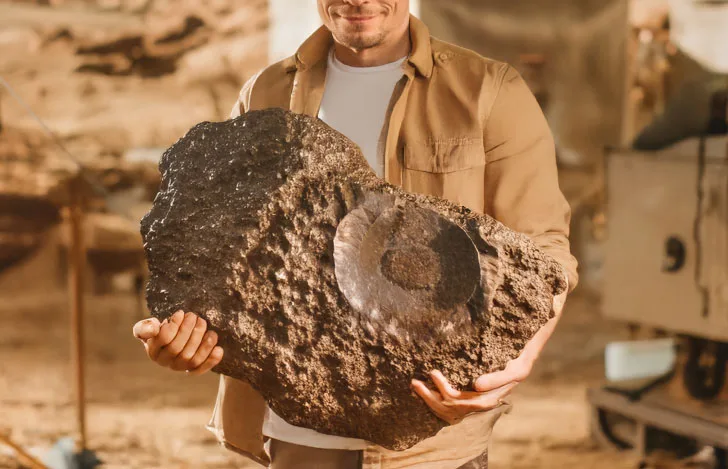 化石を持った男性