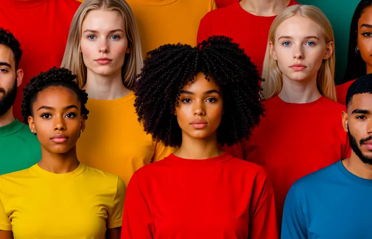 様々な色の服を着た様々な人種の男女