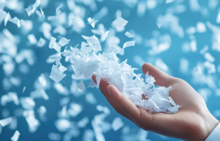 手から飛んでゆく白い紙吹雪