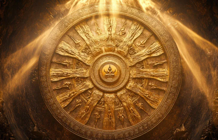 輪廻転生を想起させる石のレリーフ