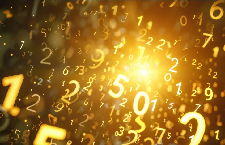 金色のひらりから舞い降りてくる数字のオブジェ