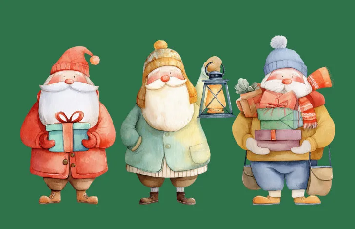 3人のサンタクロースのイラスト