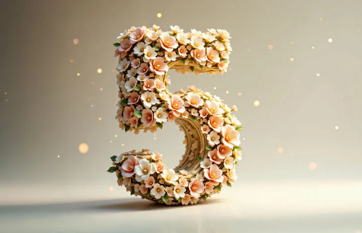 花で形作られた数字の5