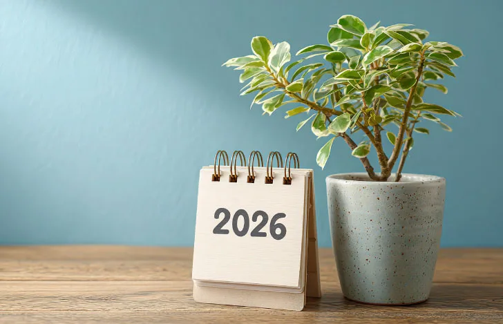 卓上カレンダーと植物