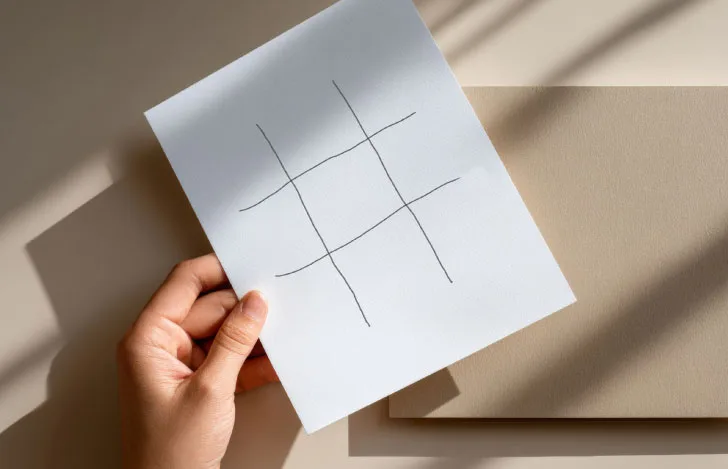 白い紙に書かれた９つのマス目